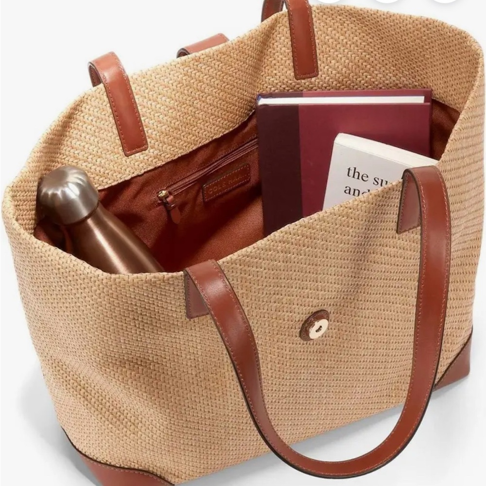Cole Haan Soft Woven Tote Bag Tan and Brown